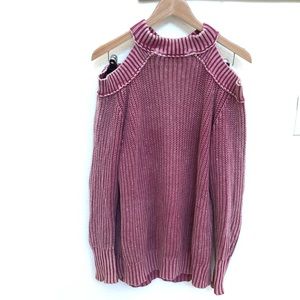 Free People Womens XS/TP Red Pullover Sweater Cold Shoulder Long Sleeves Knit